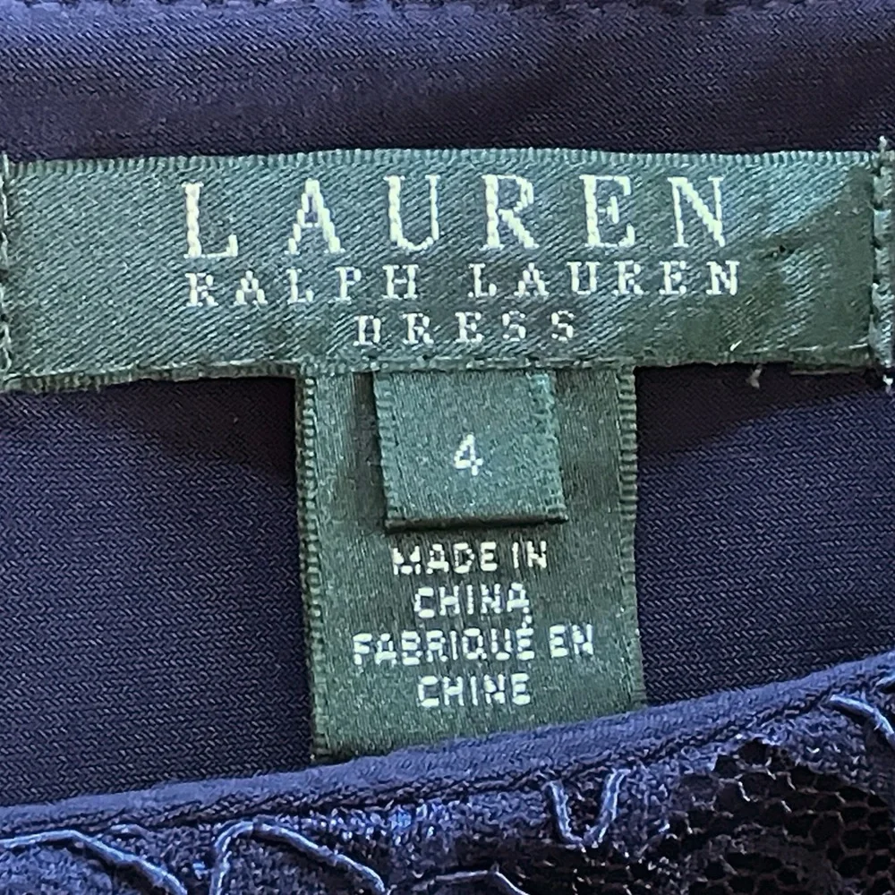 EUC LAUREN RALPH LAUREN Navy Lace Overlay Cap Sleeve Midi Sheath Dress Size 4 - Picture 4 of 14